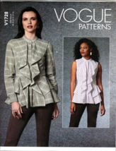 Vogue V1728 Misses 8 to 16 Ruffle Peplum Top Uncut Sewing Pattern - $23.14