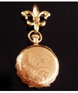 Antique bird 14KT yellow Gold Pocketwatch &amp; 14kt fleur de lis watch brooch - $1,250.00
