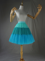Women Knee Length Puffy Tulle Skirt Mint Green Blue Layered Tulle Skirt A-Line image 2