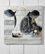 Cow Head Print on Wood Panels Black & White 31.5" x 31.5" Farm House Jersey Barn