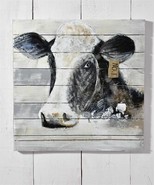 Cow Head Print on Wood Panels Black &amp; White 31.5&quot; x 31.5&quot; Farm House Jer... - $138.59
