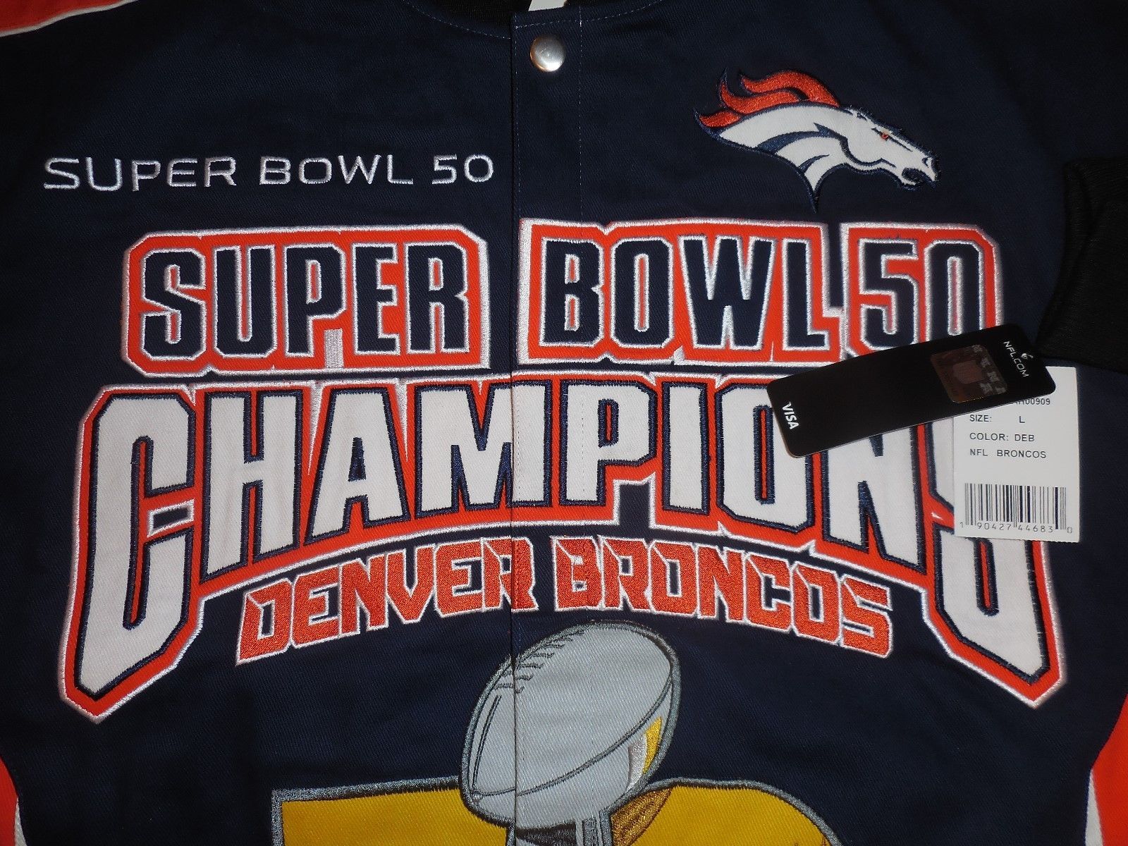 NFL Denver Broncos Super Bowl 50 Champions Jacket Sz XL