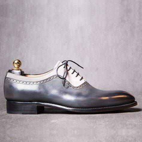 New Men's Handmade Shoes, Classic Oxfords Gray White Leather Lace Up ...