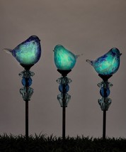 Blue Bird Garden Stakes Set of 3 Glow in the Dark Glass and Metal 22" High image 2