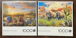 2x Buffalo 1000 Pc Puzzles “Breakfast at The Lake” + “Bison Rangelands” ... - $23.75