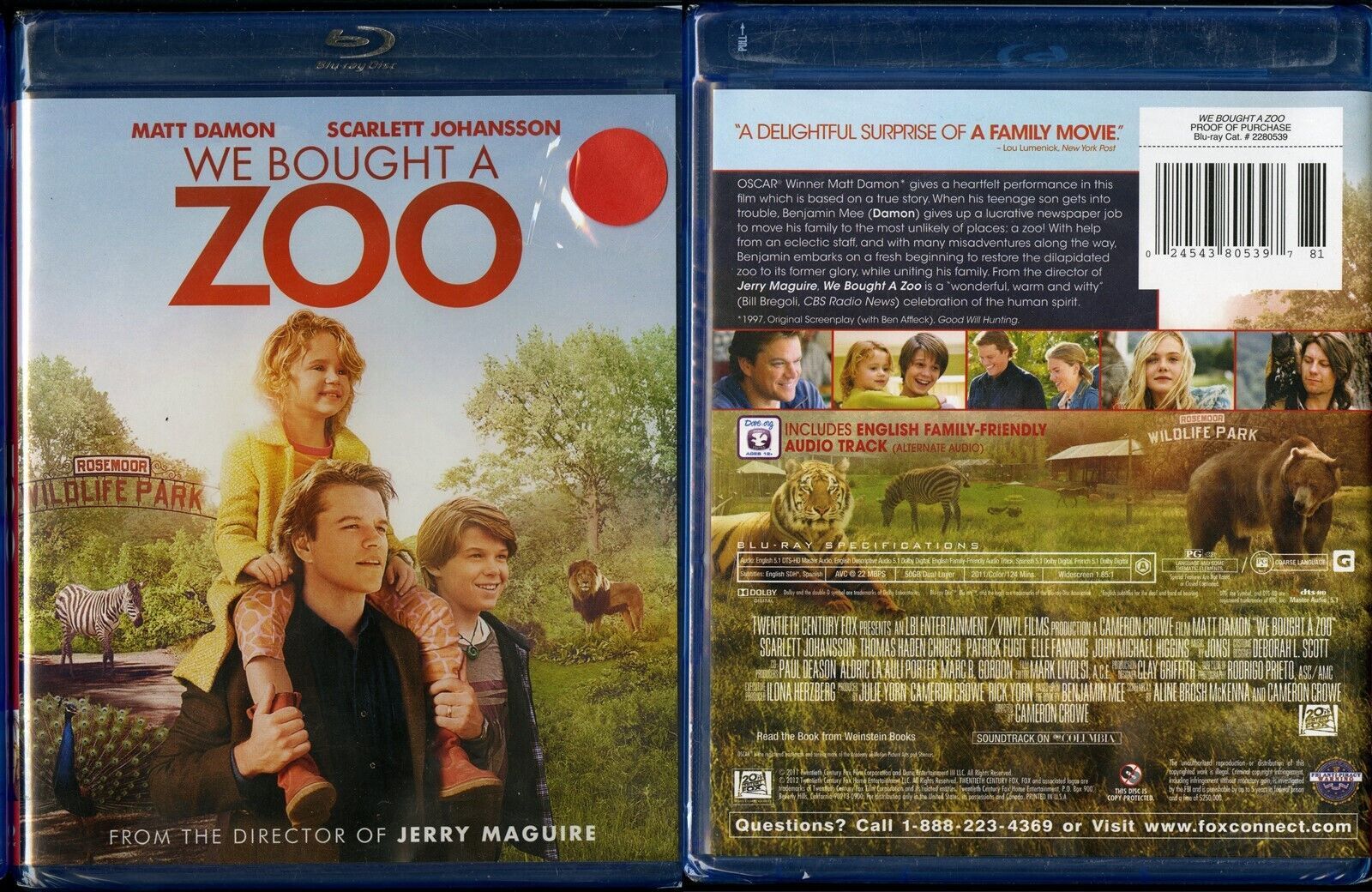 WE BOUGHT A ZOO BLU-RAY SCARLETT JOHANSSON MATT DAMON 20TH CENTURY FOX ...