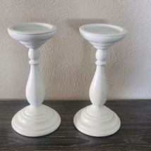 Ikea Ceramic White Pillar Farmhouse Country Mantle Candle Holder Pair 301.881.66 - $60.00