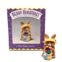 Blue Ribbon Bunny 1996 Merry Miniatures Bunny With Basket Hallmark Figurine New - $7.97