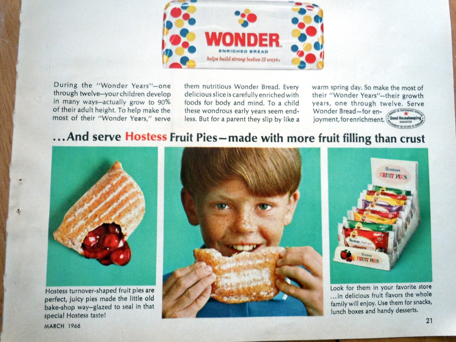 Hostess Wonder Bread & Fruit Pies Print Magazine Advertisement 1966 Other