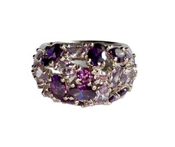Clear Purple Crystal Women Silver Tone Cocktail Statement Ring Sz 7 ATI BR image 2