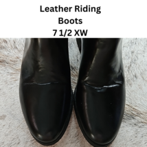 Tall Leather Black Horse Equestrian Riding Boots Size 7 1/2 Extra Wide USED image 3