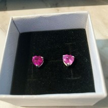 2.87ctw Pink Topaz Heart Stud Earrings 14k White Gold over 925 SS 6mm - $43.85