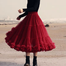 Burgundy Midi Puffy Tutu Skirt Plus Size High Waisted Layered Tulle Skirt image 4