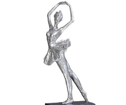 Ballerina Ballet Figurine Antiqued Silver 18.9" High Graceful Elegant Poly Stone