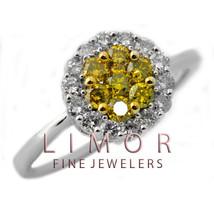 1.10CT Women&#39;s Unique Natural Diamond Canary Flower Ring 14K WG W/ APPRA... - $1,682.01