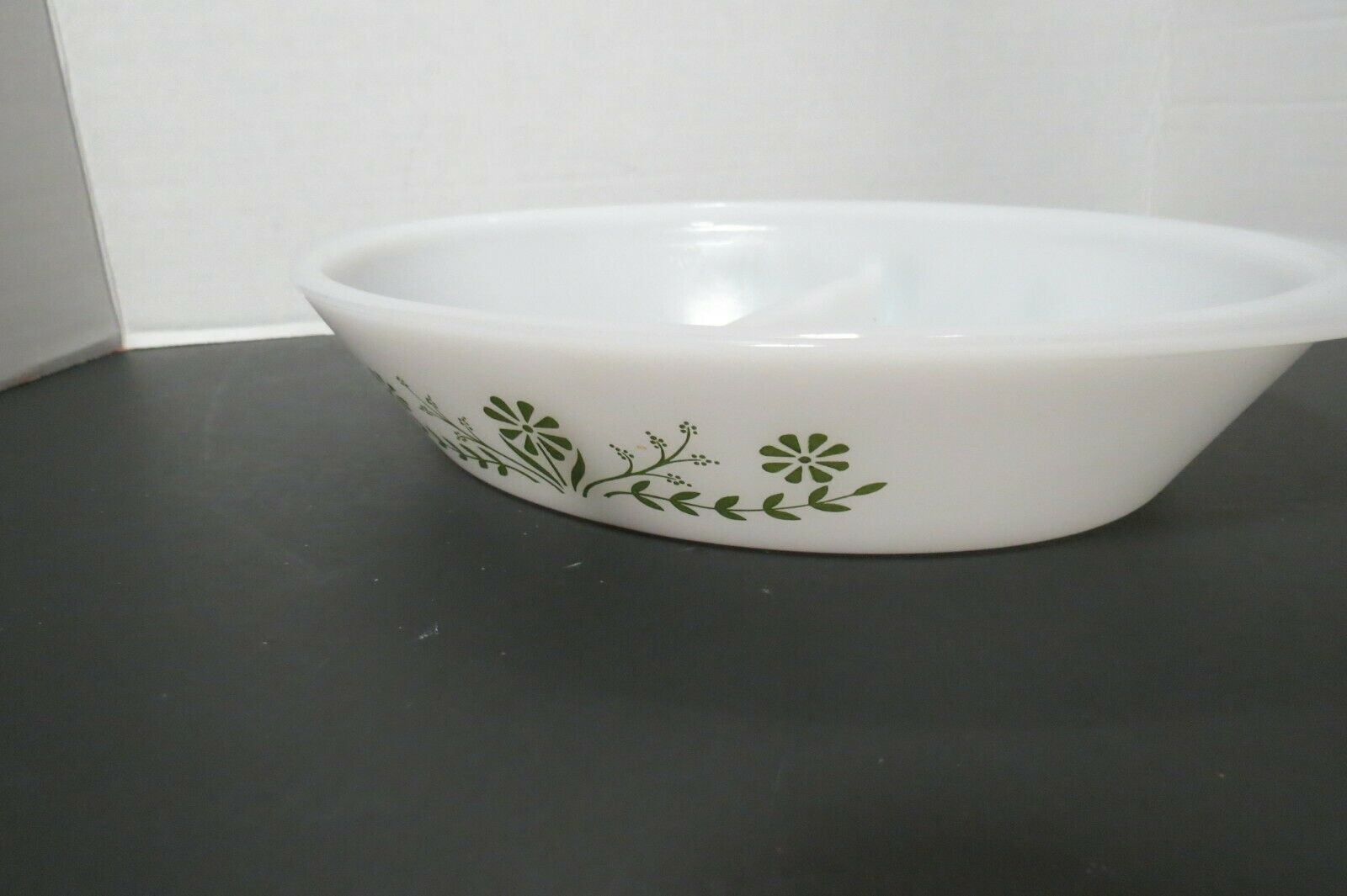 Vintage Glasbake J2352 Milk Glass Oval Divided Serving Baking Dish