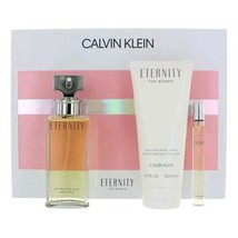 Calvin Klein Eternity Perfume 3.4 Oz Eau De Parfum Spray 3 Pcs Gift Set  - $120.97