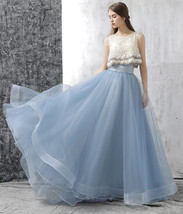 Dusty Blue Floor Length Tulle Skirt High Waisted Plus Size Bridesmaid Outfit image 2
