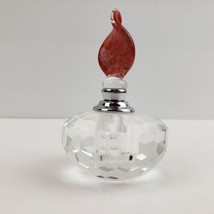 Faceted Crystal Perfume Bottle w Murano Red &amp; Gold Threaded Stopper and ... - $37.93