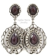 Black filigree tear drop faceted bead fashion earrings silver tone - $10.88