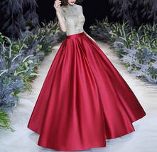 Red Full Pleated Maxi Taffeta Skirt Lady Taffeta Maxi Party Prom Skirt Plus Size