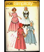 Sz 14 Bust 32 Girls Pilgrim Colonial Pioneer Dress Simplicity 9136 Pattern - $6.99
