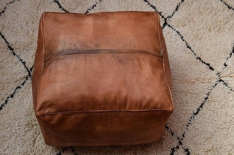 Square Handmade leather ottoman tray , Pouf , footstool, floor cushion