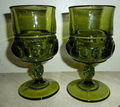 Vintage Indiana Glass Kings Crown Thumbprint Design Olive Green Color Go... - $29.99