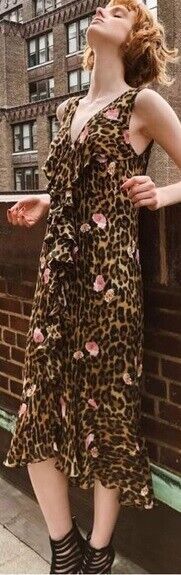 nicole miller artelier multicolor floral leopard v neck ruffle dress, us 4