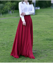 Wine Red Chiffon Maxi Skirt, High Waisted, Womens Plus Size, by Dressromantic