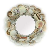 Scratch &amp; Dent Natural Seashell Frame Small Round Wall Mirror 10 Inch Di... - $29.69