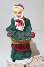 Victorian Lady Christmas Village Figurine  Blonde Red Bonnet and Basket ... - $24.70