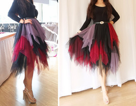 Tiered High Waisted Tulle Skirt Black Red Hi-lo Layered Holiday Skirt Plus Size