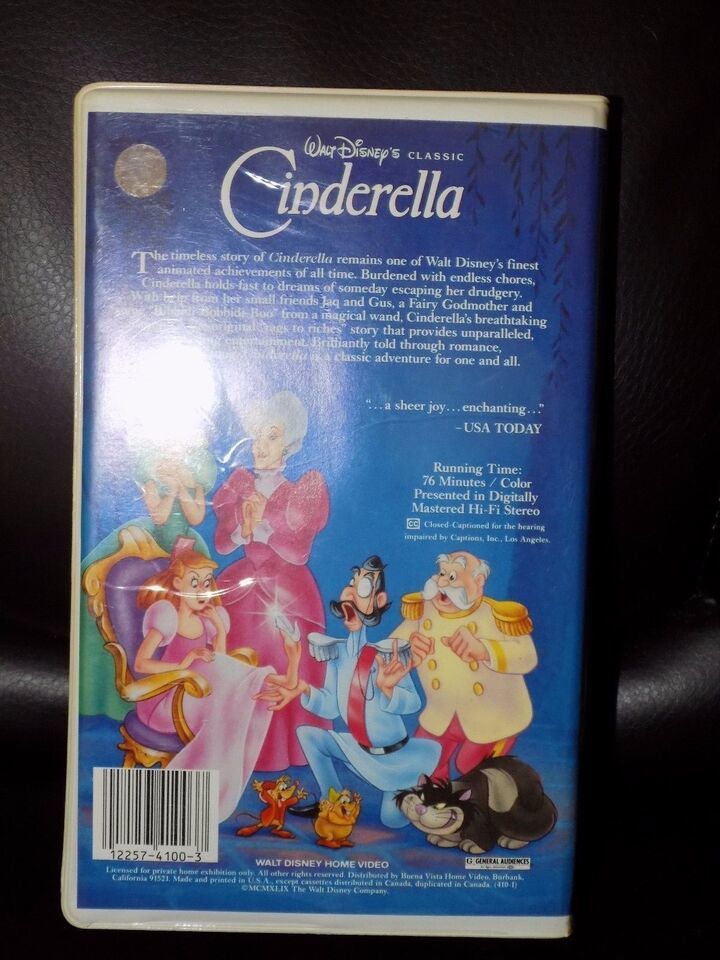 CINDERELLA - Walt Disney - (VHS) 1988 The Classics Black Diamond ...