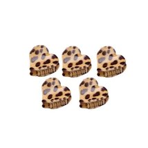 [Set Of 5] Fashion Cute Leopard Mini Fringe Clip Hair Styling Claws, KHAKI HEART