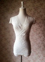 Ivory White LACE TOP  Cap Sleeve V-Neck Bridesmaid Lace Top Plus Size image 2
