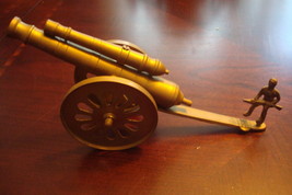 Bronze double cannon with a soldier, PAPERWEIGHT FIGURINE 5&quot; X 11&quot;  ORIG... - $44.55