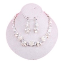 Exquisite Wedding Jewelry Clip-on Earrings & Beautiful Necklace Bridal Dowry Set