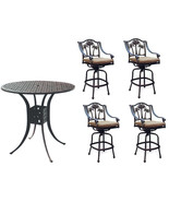 Patio bar set with Palm tree swivel chairs 5pc cast aluminum Nassau furn... - $1,480.05