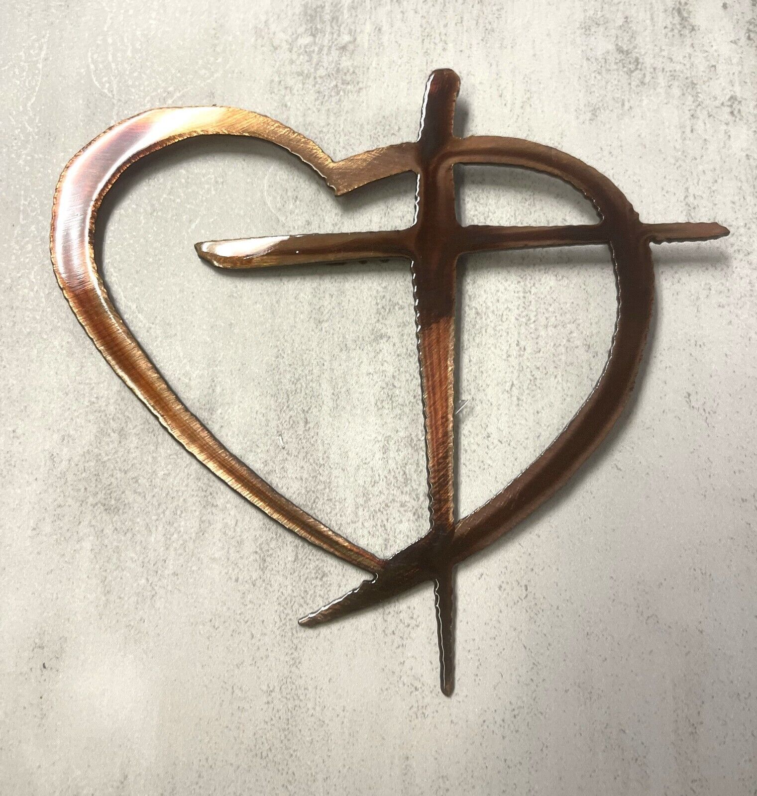 Heart & Cross Large - Metal Wall Art - Copper and Bronzed Plated 24 ...