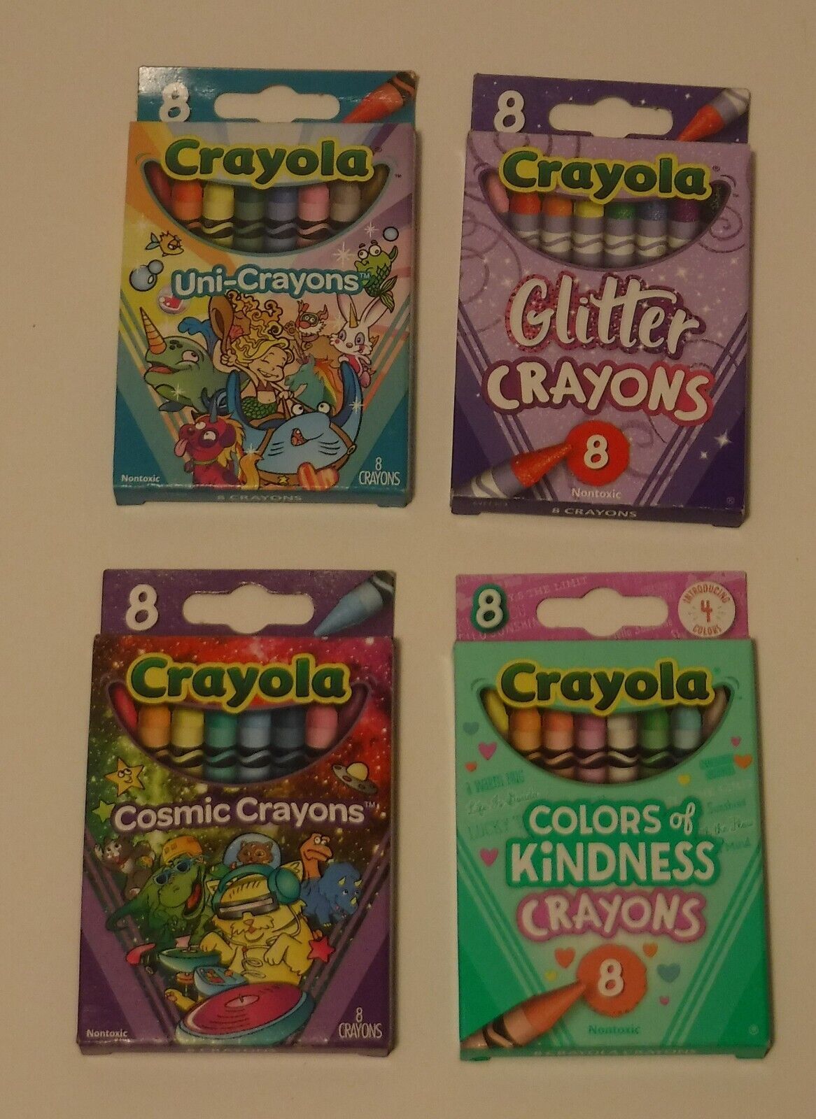 4 packs Crayola Crayons 8ct Uni-Crayons, Glitter, Cosmic, Colors of ...