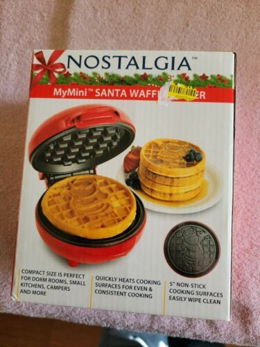 Nostalgia MyMini Santa Waffle Maker 5 Non-Stick Cooking Surface NEW SEALED