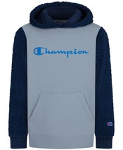 Champion CONCRETE/NAVY Big Boys Sherpa Colorblocked Logo Hoodie, US Small (8) - $29.69