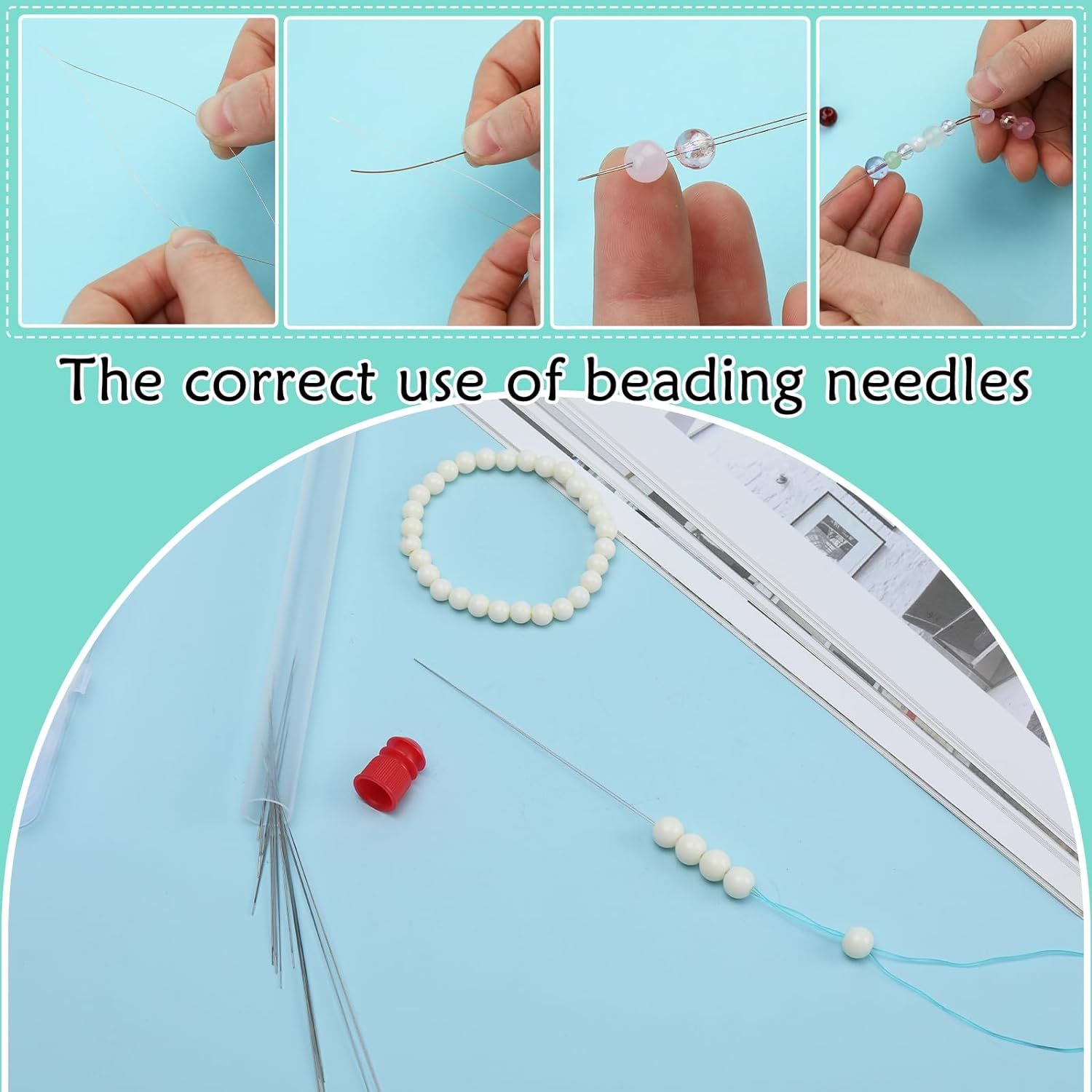 58 Pcs Beading Needles Set Seed Beads Needles Bead Needles Tool Long Straight An