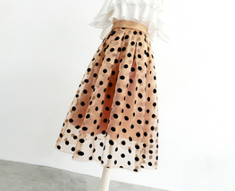 Summer Khaki Polka Dot Skirt Outfit Women A-line Organza Midi Pleated Skirts image 6