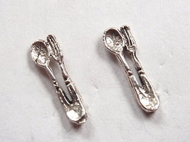 Fork and Spoon 925 Sterling Silver Stud Earrings culinary restaurant waitress - $4.49