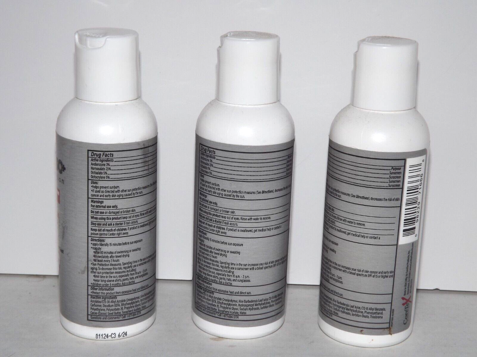 3 Bottles SunX30+ Sunscreen Lotion SPF 30+ Dated 6/2024 New 4 Fl. Oz