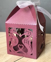 100pcs Pearl Burgundy Red Laser Cut Wedding Favor Boxes with ribbon,customized - $34.00