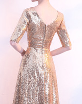 Women Long Sequin Dress Outfit Half Sleeve Wedding Gold Sequin Dress Plus Size image 6