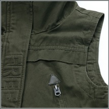  Army Green Cotton Denim Zip Up With Adjustable Drawstring Waist Vest Jacket   image 4